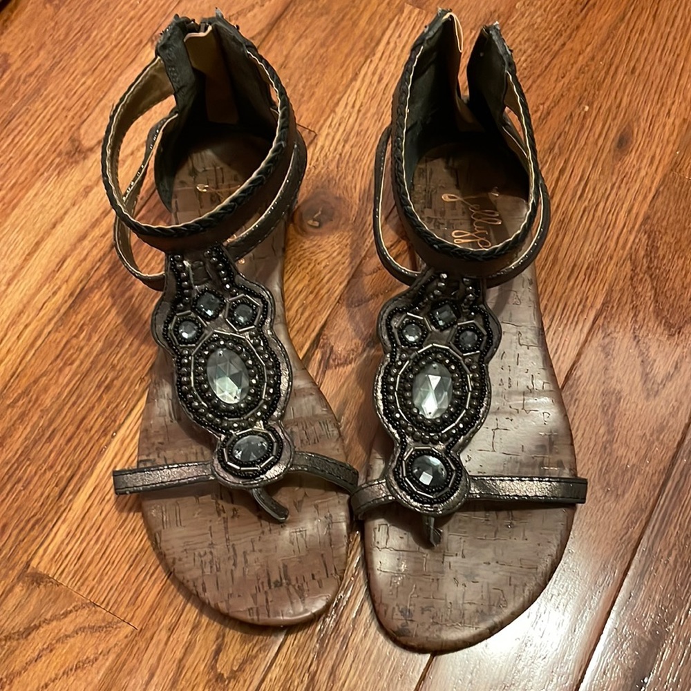 Jeweled gray sandals